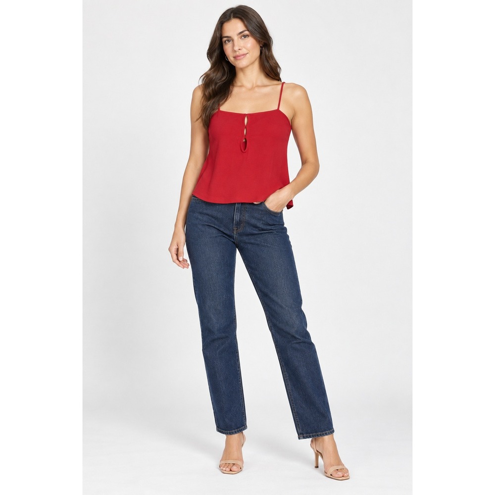 Silence and Noise Red Ribb Keyhole Cutout Spaghetti Strap Tank Top Sleeveless M
